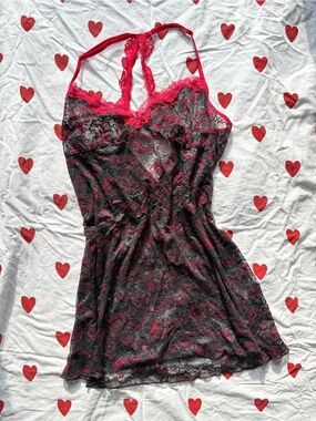 Vtg Secret Treasures Sheer Lace Racerback Slip Dress Large